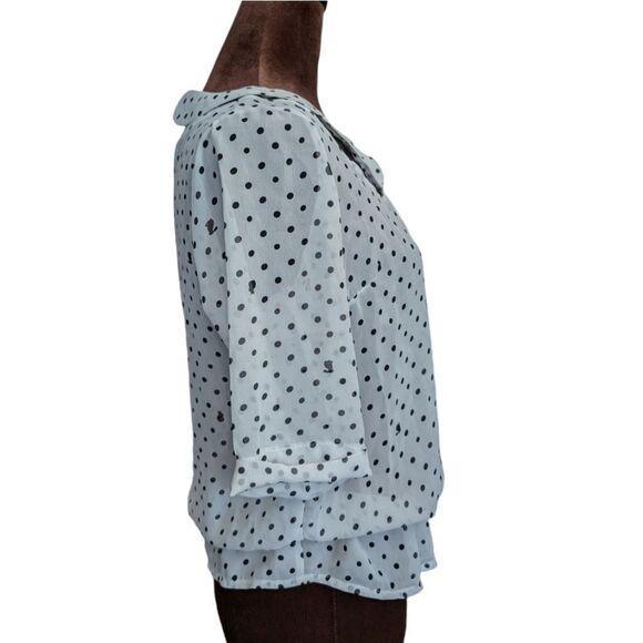 White sheer chiffon polka dot bunny print blouse Peter Pan collar size S - Picture 6 of 6